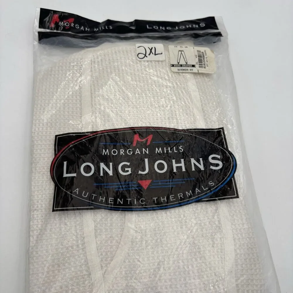 Morgan Mills Long Johns Mens 2XL Thermal Pants Black White Waffle Knit 2 Pair